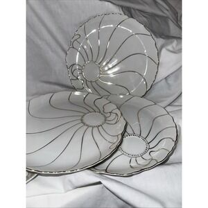 Giftcraft NORITAKE Snack Plate  SET OF 4 White Gold Tone Shell Design